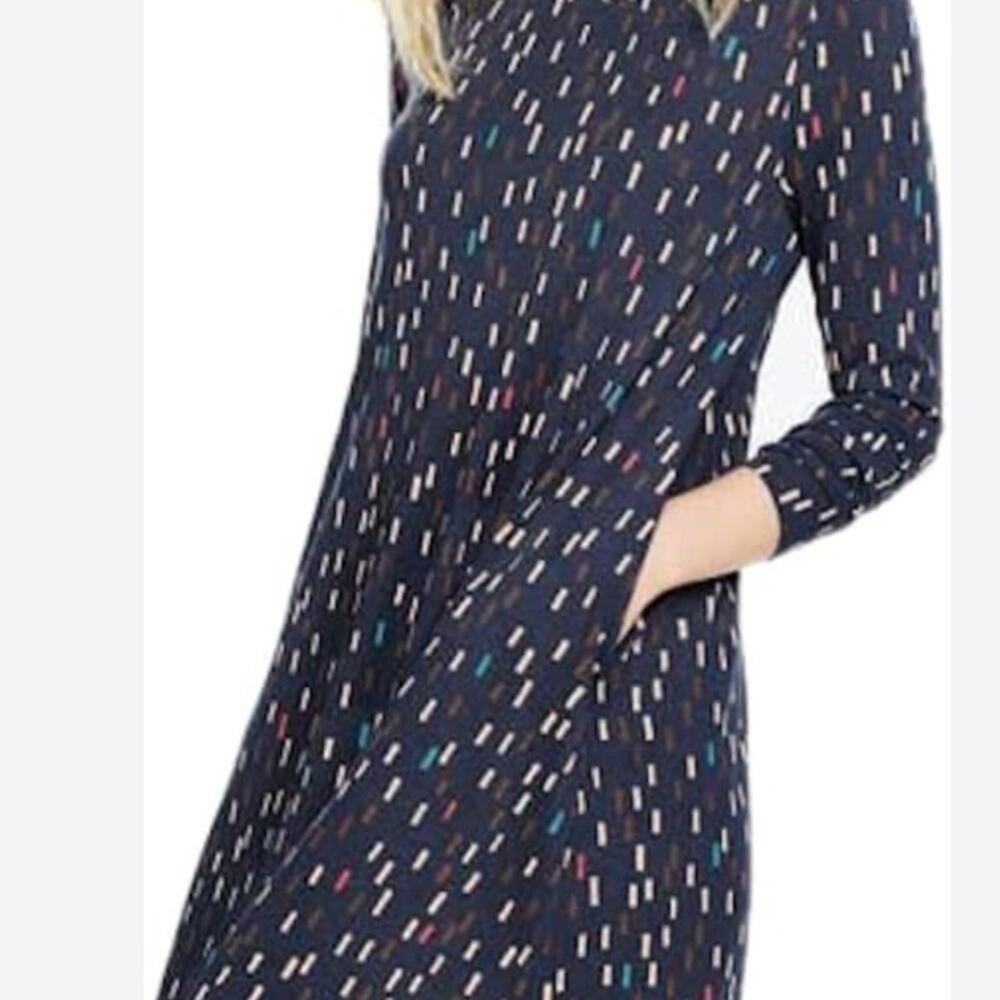 Boden Pocketed Swing Elegant Navy Patterned Dress Sz. 6L #1566